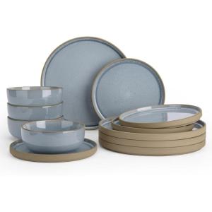 imageFamiware Nature Plates and Bowls Set 18 Pieces Dinnerware Sets Dishware Sets Dishes Set for 6 Microwave and Dishwasher Safe Midnight BlueLight Blue