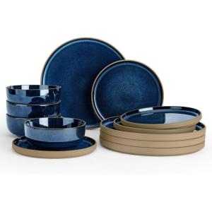 imageFamiware Nature Plates and Bowls Set 18 Pieces Dinnerware Sets Dishware Sets Dishes Set for 6 Microwave and Dishwasher Safe Midnight BlueMidnight Blue