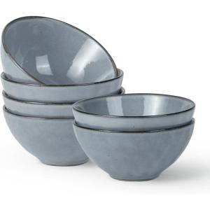 imagefamiware Cereal Bowls Set of 6 Ocean Square 6quot Soup Bowls 23oz Rice Serving Bowl Oatmeal Bowls Kitchen Bowl Set Microwave and Dishwasher Safe Scratch Resistant Vanilla WhiteBlue
