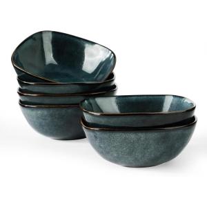 imagefamiware Cereal Bowls Set of 6 Ocean Square 6quot Soup Bowls 23oz Rice Serving Bowl Oatmeal Bowls Kitchen Bowl Set Microwave and Dishwasher Safe Scratch Resistant Vanilla WhiteDeep Forest