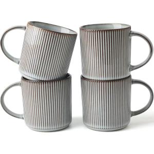 imagefamiware Coffee Mug Set for 4 Star 12 oz Catering Mugs Cup Set with Handle for Coffee Tea Cocoa Milk  Ceramic Stoneware Drinkware Set Cappuccino WhiteStarSmoky Blue