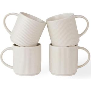 imagefamiware Coffee Mug Set for 4 Star 12 oz Catering Mugs Cup Set with Handle for Coffee Tea Cocoa Milk  Ceramic Stoneware Drinkware Set Cappuccino WhiteStarMatte White