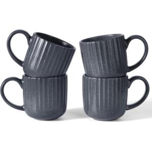 imagefamiware Coffee Mug Set for 4 Star 12 oz Catering Mugs Cup Set with Handle for Coffee Tea Cocoa Milk  Ceramic Stoneware Drinkware Set Cappuccino WhiteStarlightMatte Black Grey