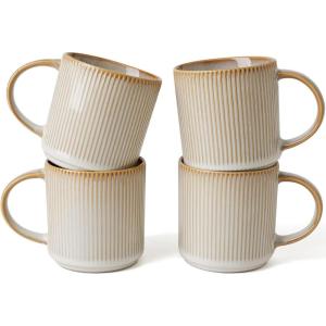 imagefamiware Coffee Mug Set for 4 Star 12 oz Catering Mugs Cup Set with Handle for Coffee Tea Cocoa Milk  Ceramic Stoneware Drinkware Set Cappuccino WhiteStarCappuccino White
