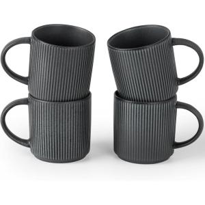 imagefamiware Coffee Mug Set for 4 Star 12 oz Catering Mugs Cup Set with Handle for Coffee Tea Cocoa Milk  Ceramic Stoneware Drinkware Set Cappuccino WhiteStarMatte Dark Charcoal