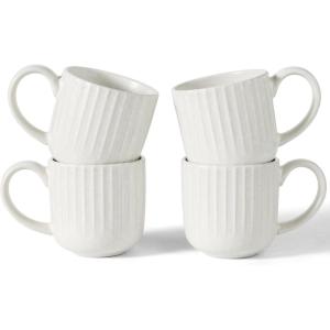 imagefamiware Coffee Mug Set for 4 Star 12 oz Catering Mugs Cup Set with Handle for Coffee Tea Cocoa Milk  Ceramic Stoneware Drinkware Set Cappuccino WhiteStarlightMatte White