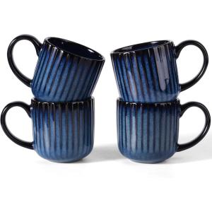 imagefamiware Coffee Mug Set for 4 Star 12 oz Catering Mugs Cup Set with Handle for Coffee Tea Cocoa Milk  Ceramic Stoneware Drinkware Set Cappuccino WhiteStarlightNebulas Blue