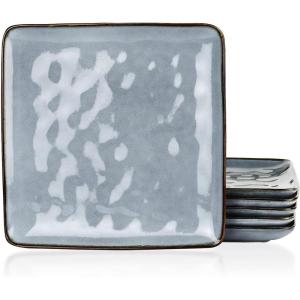 imagefamiware Dinner Plates Set of 6 1025 inch Pasta Plate Ocean Round Stoneware Dessert Plates Dish Set for Kitchen Microwave Dishwasher Safe Scratch Resistant BlueBlue