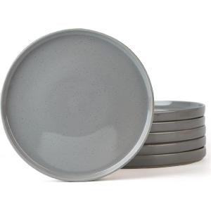 imagefamiware Dinner Plates Set of 6 1025 inch Pasta Plate Ocean Round Stoneware Dessert Plates Dish Set for Kitchen Microwave Dishwasher Safe Scratch Resistant BlueDeep Gray