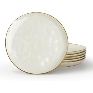 imagefamiware Dinner Plates Set of 6 1025 inch Pasta Plate Ocean Round Stoneware Dessert Plates Dish Set for Kitchen Microwave Dishwasher Safe Scratch Resistant BlueVanilla White