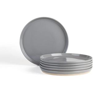 imagefamiware Dinner Plates Set of 6 1025 inch Pasta Plate Ocean Round Stoneware Dessert Plates Dish Set for Kitchen Microwave Dishwasher Safe Scratch Resistant BlueDeep Grey