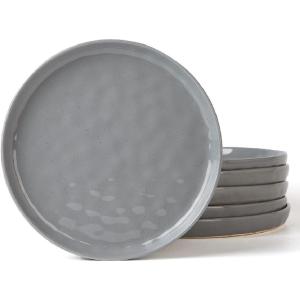 imagefamiware Dinner Plates Set of 6 1025 inch Pasta Plate Ocean Round Stoneware Dessert Plates Dish Set for Kitchen Microwave Dishwasher Safe Scratch Resistant BlueDark Gray