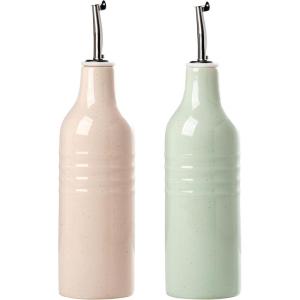 imagefamiware Jupiter 16oz Ceramic Olive Oil Dispenser Bottle 1 Piece Oil Dispenser for Kitchen with Stainless Steel Pourers Suitable for Storage Vinegar Soy Sauce Coffee Syrup Light PinkLight Pink and Light Green