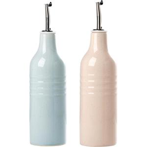 imagefamiware Jupiter 16oz Ceramic Olive Oil Dispenser Bottle 1 Piece Oil Dispenser for Kitchen with Stainless Steel Pourers Suitable for Storage Vinegar Soy Sauce Coffee Syrup Light PinkLight Blue and Light Pink