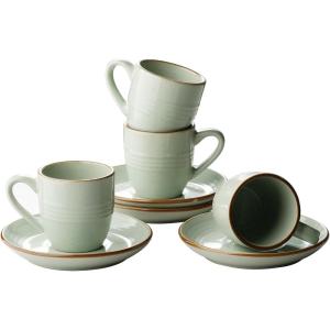 imagefamiware Jupiter Espresso Cups and Saucers Set of 4 3 oz Ceramic Small Coffee Mug with Handle Spiral Stoneware Demitasse Cup for Tea Latte Cafe  Microwave ampamp Dishwasher Safe Light BlueLight Green