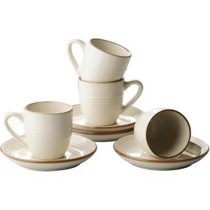 imagefamiware Jupiter Espresso Cups and Saucers Set of 4 3 oz Ceramic Small Coffee Mug with Handle Spiral Stoneware Demitasse Cup for Tea Latte Cafe  Microwave ampamp Dishwasher Safe Light BlueVanilla White