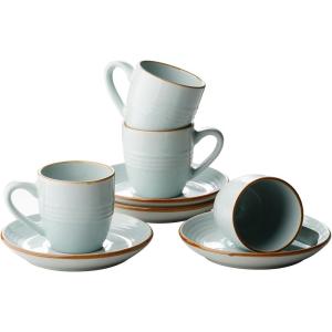 imagefamiware Jupiter Espresso Cups and Saucers Set of 4 3 oz Ceramic Small Coffee Mug with Handle Spiral Stoneware Demitasse Cup for Tea Latte Cafe  Microwave ampamp Dishwasher Safe Light BlueLight Blue