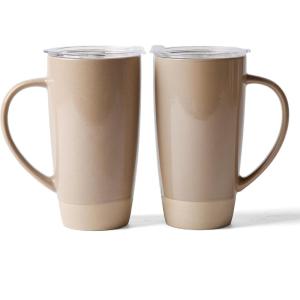 imagefamiware Milkyway Coffee Mugs 20oz Large Coffee Mug Ceramic Mug Set of 2 with Lid Cup Set with Handle for Latte Tea Cocoa Milk Home ampamp Office White and Cinnamon BrownCinnamon Brown