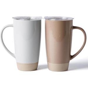 imagefamiware Milkyway Coffee Mugs 20oz Large Coffee Mug Ceramic Mug Set of 2 with Lid Cup Set with Handle for Latte Tea Cocoa Milk Home ampamp Office White and Cinnamon BrownCinnamon Brown and Light Gray