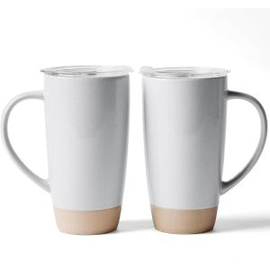 imagefamiware Milkyway Coffee Mugs 20oz Large Coffee Mug Ceramic Mug Set of 2 with Lid Cup Set with Handle for Latte Tea Cocoa Milk Home ampamp Office White and Cinnamon BrownLight Gray