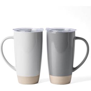 imagefamiware Milkyway Coffee Mugs 20oz Large Coffee Mug Ceramic Mug Set of 2 with Lid Cup Set with Handle for Latte Tea Cocoa Milk Home ampamp Office White and Cinnamon BrownLight Gray and Dark Gray