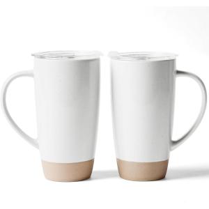 imagefamiware Milkyway Coffee Mugs 20oz Large Coffee Mug Ceramic Mug Set of 2 with Lid Cup Set with Handle for Latte Tea Cocoa Milk Home ampamp Office White and Cinnamon BrownWhite