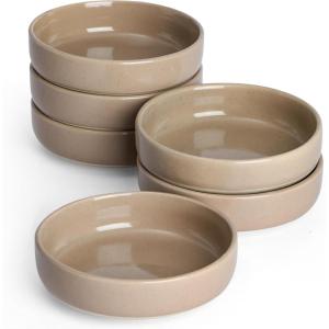 imagefamiware Nature Ceramic Soy Sauce Dish Dipping Bowls Set of 6 3 oz Dipping Sauce BowlsDishesCupsPlates Small Serving Bowls for Side Dishes Condiments Sushi Appetizer Dessert Snowy WhiteCinnamon Brown