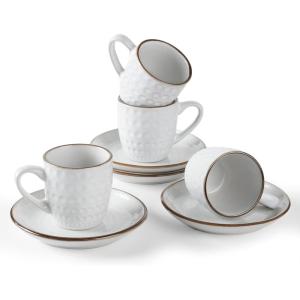 imagefamiware Ocean Espresso Cups with Saucers Set of 4 334oz Espresso Cup Set Coffee Mug Set for Latte Macchiato Stoneware Demitasse Cups Set for Cafe MicrowaveampampDishwasher Safe Vanilla WhiteWhite Circle