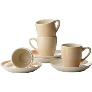 imagefamiware Ocean Espresso Cups with Saucers Set of 4 334oz Espresso Cup Set Coffee Mug Set for Latte Macchiato Stoneware Demitasse Cups Set for Cafe MicrowaveampampDishwasher Safe Vanilla WhiteHoney Beige