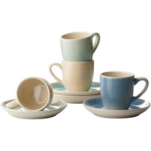 imagefamiware Ocean Espresso Cups with Saucers Set of 4 334oz Espresso Cup Set Coffee Mug Set for Latte Macchiato Stoneware Demitasse Cups Set for Cafe MicrowaveampampDishwasher Safe Vanilla WhiteMulticolor