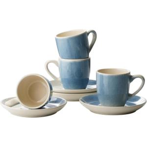 imagefamiware Ocean Espresso Cups with Saucers Set of 4 334oz Espresso Cup Set Coffee Mug Set for Latte Macchiato Stoneware Demitasse Cups Set for Cafe MicrowaveampampDishwasher Safe Vanilla WhiteAzure Blue