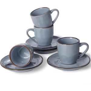 imagefamiware Ocean Espresso Cups with Saucers Set of 4 334oz Espresso Cup Set Coffee Mug Set for Latte Macchiato Stoneware Demitasse Cups Set for Cafe MicrowaveampampDishwasher Safe Vanilla WhiteBlue