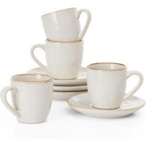imagefamiware Ocean Espresso Cups with Saucers Set of 4 334oz Espresso Cup Set Coffee Mug Set for Latte Macchiato Stoneware Demitasse Cups Set for Cafe MicrowaveampampDishwasher Safe Vanilla WhiteCappuccino White