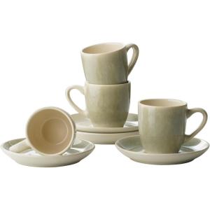 imagefamiware Ocean Espresso Cups with Saucers Set of 4 334oz Espresso Cup Set Coffee Mug Set for Latte Macchiato Stoneware Demitasse Cups Set for Cafe MicrowaveampampDishwasher Safe Vanilla WhiteSage Green