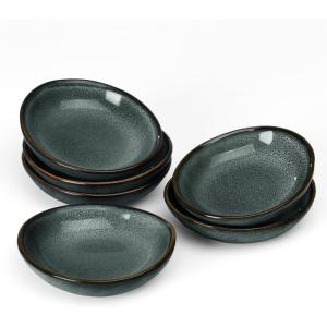 imagefamiware Ocean Soy Sauce Dishes of 6 Oval Dipping Sauce CupsBowlsDishes for Kitchen 21oz Ceramic Small Bowls for Side Dishes Appetizers Snacks and Sushi Dishwasher Safe Vanilla WhiteDeep Forest