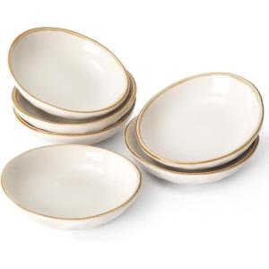 imagefamiware Ocean Soy Sauce Dishes of 6 Oval Dipping Sauce CupsBowlsDishes for Kitchen 21oz Ceramic Small Bowls for Side Dishes Appetizers Snacks and Sushi Dishwasher Safe Vanilla WhiteVanilla White