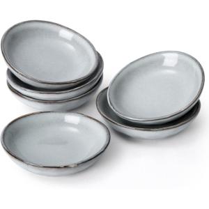 imagefamiware Ocean Soy Sauce Dishes of 6 Oval Dipping Sauce CupsBowlsDishes for Kitchen 21oz Ceramic Small Bowls for Side Dishes Appetizers Snacks and Sushi Dishwasher Safe Vanilla WhiteGray