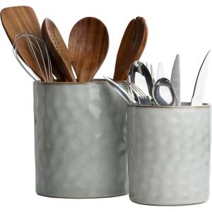 imagefamiware Ocean Utensil Holder 72quot58quot Ceramic Kitchen Utensil Holder for Countertop 2 Pieces Cooking Utensil Crocks Utensil Organizer for Spatula ampamp Spoon Kitchen Decor Set of 2 BlueGray