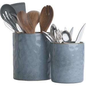 imagefamiware Ocean Utensil Holder 72quot58quot Ceramic Kitchen Utensil Holder for Countertop 2 Pieces Cooking Utensil Crocks Utensil Organizer for Spatula ampamp Spoon Kitchen Decor Set of 2 BlueBlue