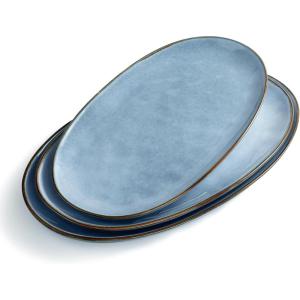 imagefamiware Serving Platter Oval 1559143129inch Serving Dishes for Entertaining Serving Bowls Microwave Safe Stoneware Serving Trays for Party Food Turkey Cheese Ocean Series Vanilla WhiteBlue