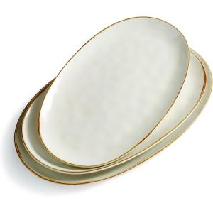 imagefamiware Serving Platter Oval 1559143129inch Serving Dishes for Entertaining Serving Bowls Microwave Safe Stoneware Serving Trays for Party Food Turkey Cheese Ocean Series Vanilla WhiteVanilla White