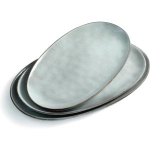 imagefamiware Serving Platter Oval 1559143129inch Serving Dishes for Entertaining Serving Bowls Microwave Safe Stoneware Serving Trays for Party Food Turkey Cheese Ocean Series Vanilla WhiteGray