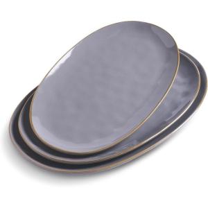 imagefamiware Serving Platter Oval 1559143129inch Serving Dishes for Entertaining Serving Bowls Microwave Safe Stoneware Serving Trays for Party Food Turkey Cheese Ocean Series Vanilla WhiteDark Gray
