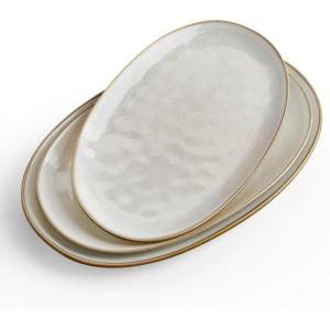 imagefamiware Serving Platter Oval 1559143129inch Serving Dishes for Entertaining Serving Bowls Microwave Safe Stoneware Serving Trays for Party Food Turkey Cheese Ocean Series Vanilla WhiteCappuccino White