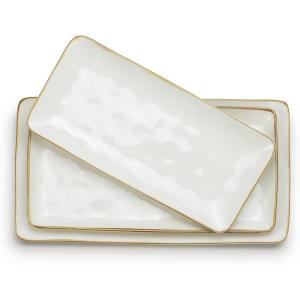 imagefamiware Serving Platter Rectangular 1567141126inch Serving Dishes for Entertaining Reactive Glaze Stoneware Serving Trays for Party Food Turkey Snack Cheese Ocean Series GreyVanilla White