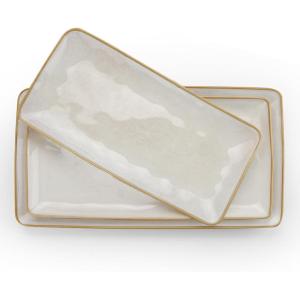 imagefamiware Serving Platter Rectangular 1567141126inch Serving Dishes for Entertaining Reactive Glaze Stoneware Serving Trays for Party Food Turkey Snack Cheese Ocean Series GreyCappuccino White