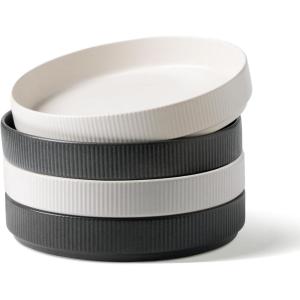 imagefamiware Star 825quot Pasta Bowls Large Dinner Bowls Set of 4 Salad Bowl Plates Shallow Bowls for Eating Matte White Full GlazeDark Charcoal  White