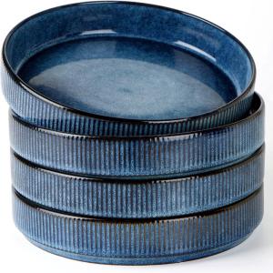 imagefamiware Star 825quot Pasta Bowls Large Dinner Bowls Set of 4 Salad Bowl Plates Shallow Bowls for Eating Matte White Full GlazeNebulas Blue
