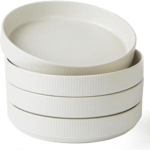 imagefamiware Star 825quot Pasta Bowls Large Dinner Bowls Set of 4 Salad Bowl Plates Shallow Bowls for Eating Matte White Full GlazeWhite  Full Glaze Matte