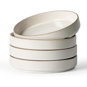 imagefamiware Star 825quot Pasta Bowls Large Dinner Bowls Set of 4 Salad Bowl Plates Shallow Bowls for Eating Matte White Full GlazeWhite